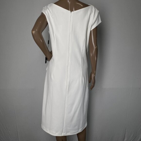 White House Black Market Cap Sleeve Draped Midi Dress • Size 14 • Ecru White - Picture 9 of 12